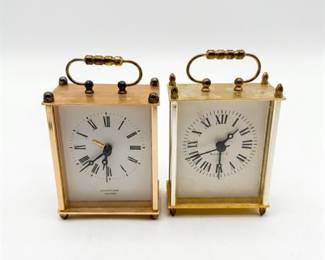 Pair of Brass Carriage-Style Quartz Alarm Clocks