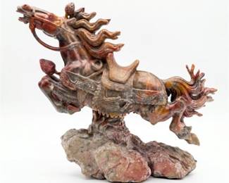 Large Chinese Carved Hardstone Galloping Horse Sculpture