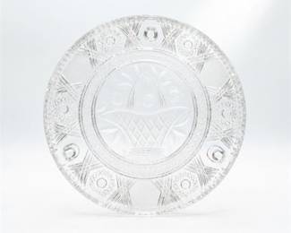 Footed Glass Plate with Flower Basket Motif