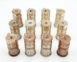 Set of 12 Pierced Silverplate Shakers, Marked Japan