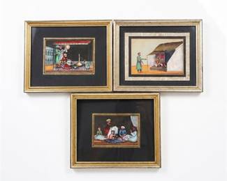 Three Framed Miniature Figure Scene Artworks