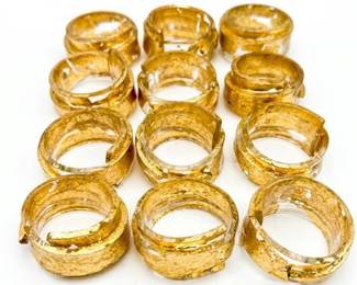 Set of Twelve Gold Leaf Lucite Spiral Napkin Rings