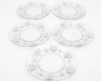Set of Five Hand-Painted Floral Glass Plates