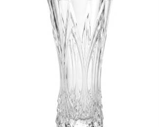 Clear Glass Vase with Cut Leaf Motif