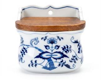 Blue Danube Porcelain Wall Salt Box with Wood Lid