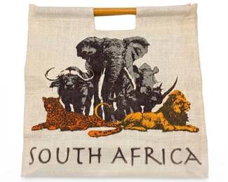 South Africa Big Five Jute Tote with Wood Handles