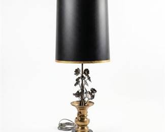 Chinoiserie Brass Lotus Table Lamp with Foo Dog