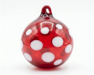 Hand-Blown Red Glass Ornament with White Polka Dots