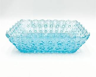 Blue Daisy and Button Pressed Glass Rectangular Dish