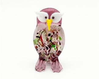 Art Glass Owl Figurine with Amethyst Head