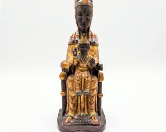 Carved Polychrome Virgin of Montserrat Figure