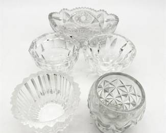 Cut Glass Bowl, Open Salts, and Toothpick Holder