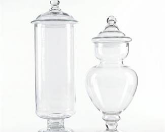 Pair of Footed Glass Apothecary Jars with Lids