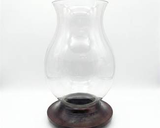 Crate & Barrel 'Bravada' Glass Hurricane on Wood Base