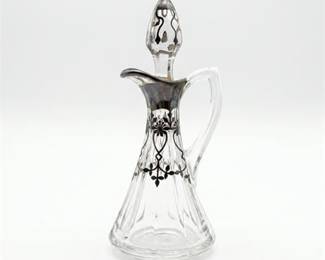 Art Nouveau Silver Overlay Glass Cruet with Stopper