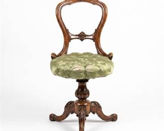 Victorian Carved Walnut Balloon-Back Piano Chair