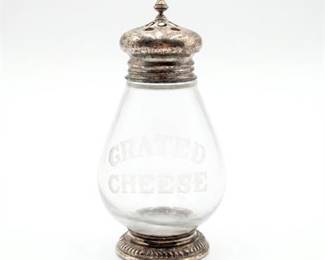 Etched Glass Grated Cheese Caster with Silver Mounts