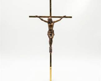 Brass Wall Crucifix with Bronzed Corpus and INRI
