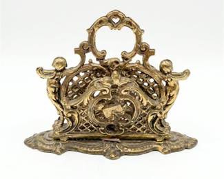 Rococo Revival Brass Letter Rack with Cherubs