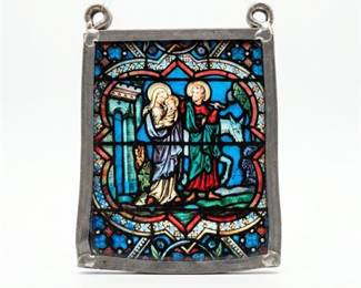 Leaded Glass Hanging Panel with Holy Family Scene