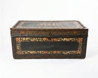 Chinese Export Painted Leather Camphor Wood Trunk