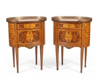 Pair of Louis XVI Style Marquetry Oval Side Tables