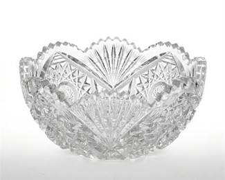 American Brilliant Period Cut Glass Bowl with Hobstars