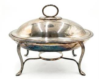 English Silver Plate Covered Serving Dish on Stand