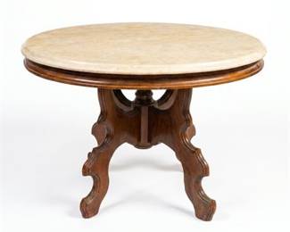 Victorian Oval Marble-Top Walnut Parlor Table