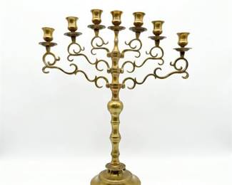 Seven-Light Brass Candelabrum with Scrolled Arms