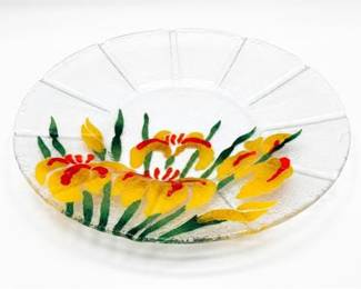 Vintage Sydenstricker Fused Art Glass Plate With "Water Iris" Design