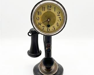 Vintage Novelty Desk Clock In Shape Of Antique Candlestick Telephone