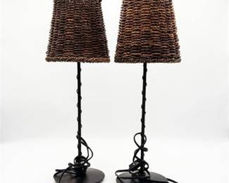 Pair of Tarogo Woven Rope Shade Buffet Lamps