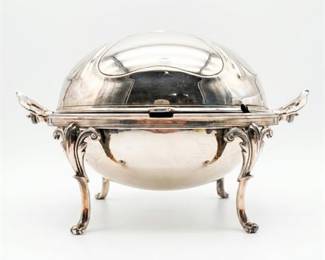 Silver Plate Roll-Top Breakfast Dish on Cabriole Legs