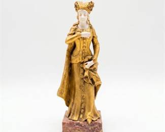 Eugène Bernoud Gilt Bronze & Ivory Medieval Lady