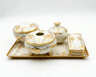 Gilt Floral Porcelain Dresser Set, Vienna and Limoges
