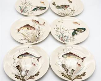 Six Johnson Brothers 'Fish' Transferware Plates
