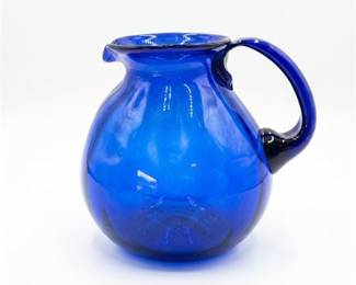 Cobalt Blue Hand-Blown Glass Pitcher