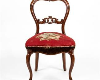 Victorian Carved Balloon Back Chair with Needlepoint Seat