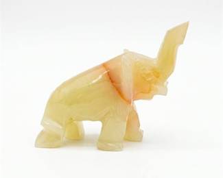 Carved Onyx Elephant Figurine with Raised Trunk