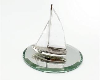 Crystal Sailboat Figurine on Beveled Mirror Base