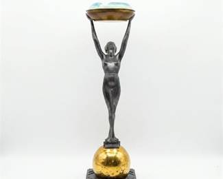 Art Deco Figural Smoker's Stand with Pottery Ashtray