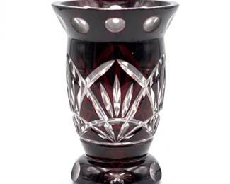 Bohemian Ruby Cut-to-Clear Footed Glass Vase