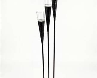 Three-Light Hammered Metal Floor Candelabra