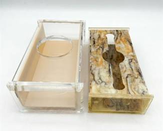Pair of Lucite Boxes, Clear and Marbled