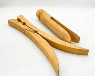 Pair of Oversized Decorative Wooden Clothespins
