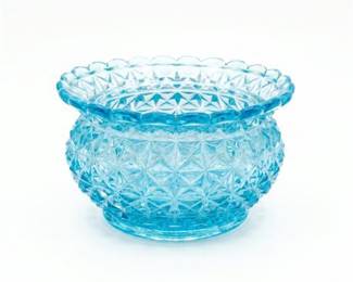 Blue Daisy and Button Pressed Glass Bowl