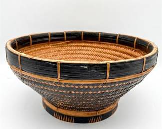 Black and Natural Woven Basket Bowl