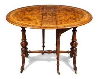 Victorian Burr Walnut Sutherland Drop-Leaf Table