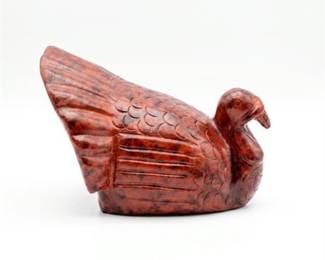 Mottled Red Ceramic Bird Figure with Folded Wings